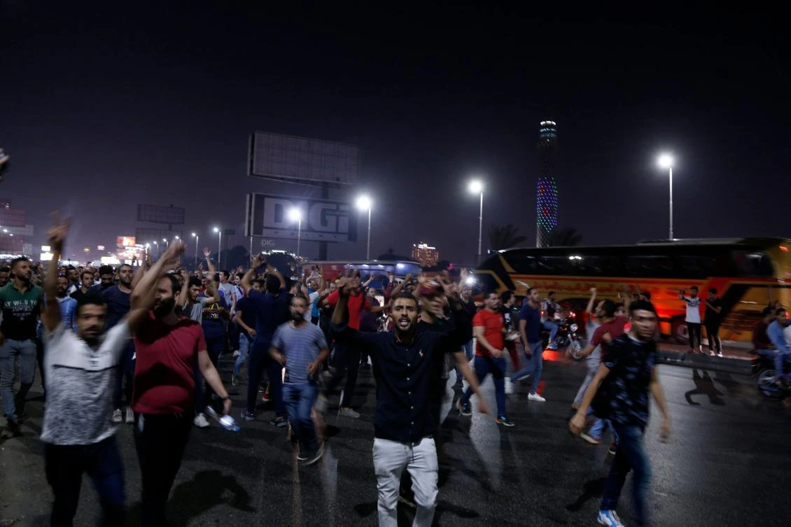 A small crowd of protesters gather in Cairo’s downtown on Friday, September 20, 2019. (AFP)