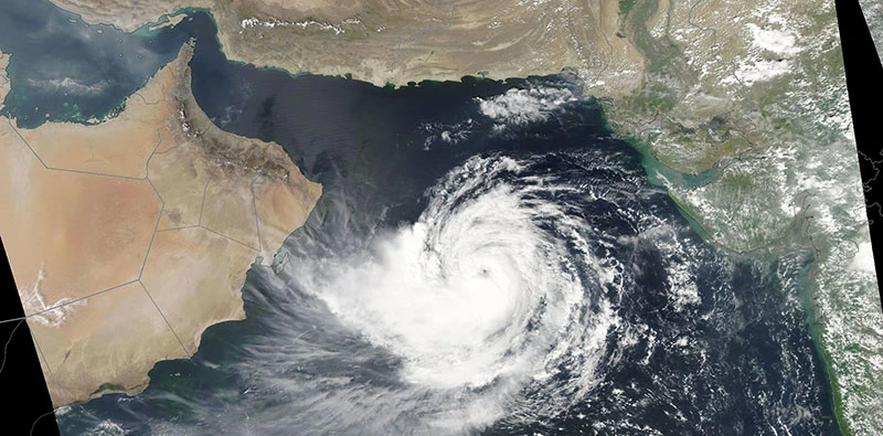 Cyclone Hikaa, previously thought to be weakening, was upgraded from a tropical storm. (NASA)