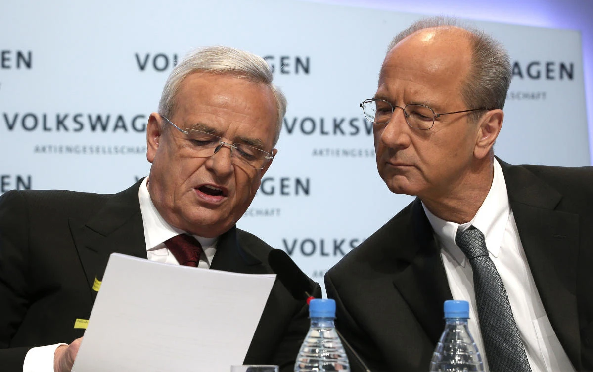 German prosecutors say they have charged Volkswagen chief executive Herbert Diess and chairman Hans Dieter Poetsch, along with former CEO Martin Winterkorn, with market manipulation in connection with the diesel emissions scandal that erupted in 2015. (AP)