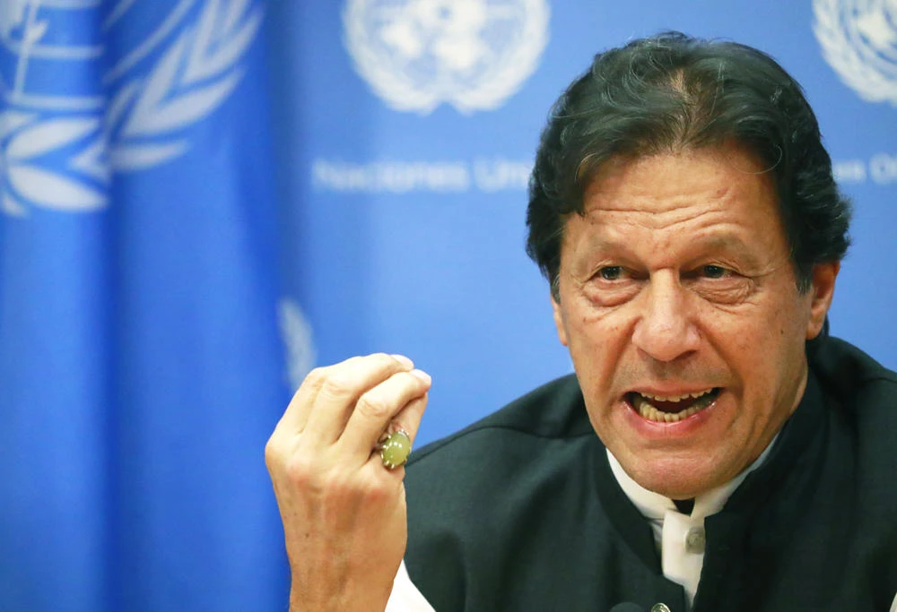 Pakistan's Prime Minister Imran Kahn speaks during a news conference held on the sidelines of the 74th session of the United Nations General Assembly at UN headquarters in New York City on September 24, 2019. (REUTERS/Yana Paskova)