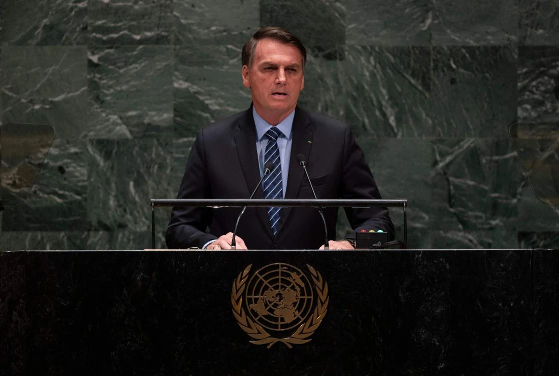 Jair Bolsonaro, President of Brazil speaks at the 74th session of the United Nations General Assembly September 24, 2019, in New York. (File/AFP)