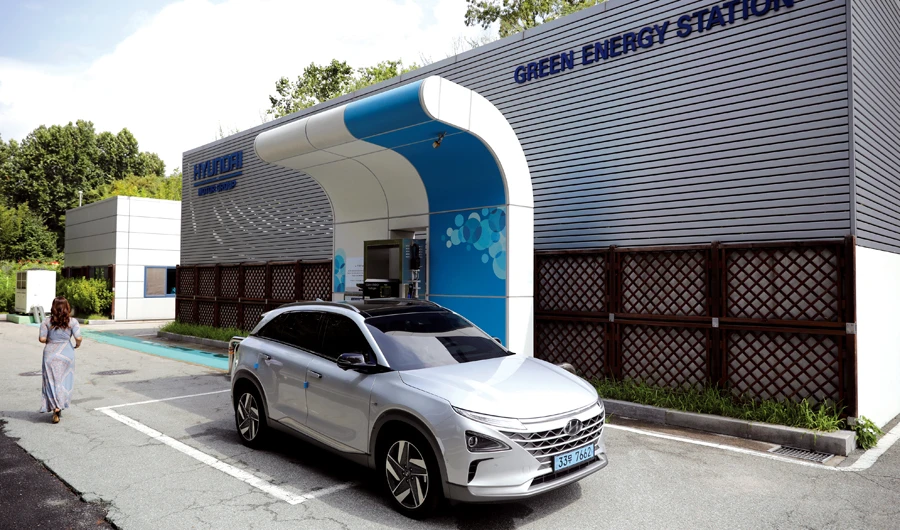 A Hyundai Nexo hydrogen car refuels at a hydrogen station in Seoul. Low prices mean station operators are struggling to turn a profit. (Reuters)