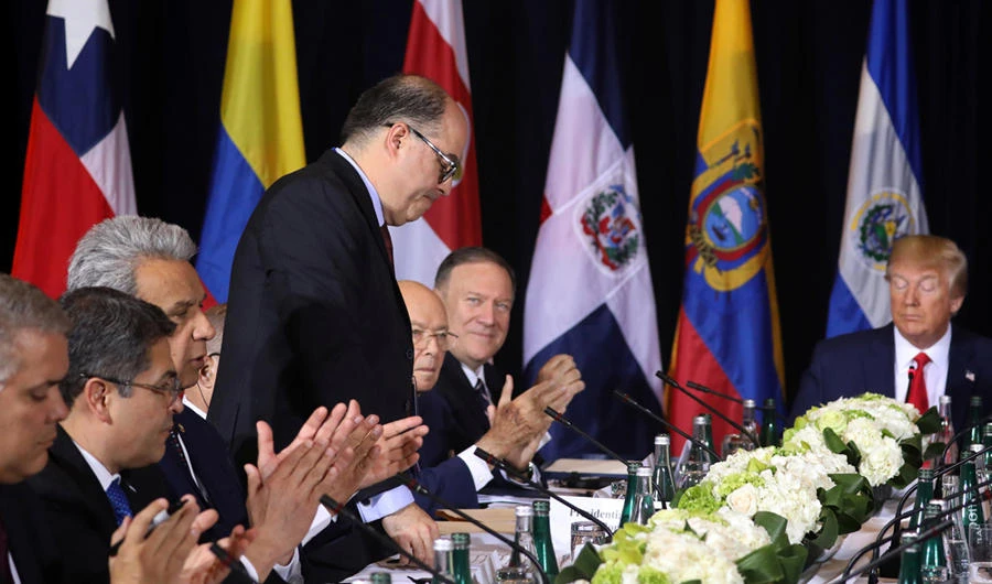 Presidential Commissioner for Foreign Affairs of Venezuela Julio Borges is applauded as US President Donald Trump hosts a meeting with Latin American diplomats on the situation in Venezuela in New York on September 25, 2019. (REUTERS/Jonathan Ernst)