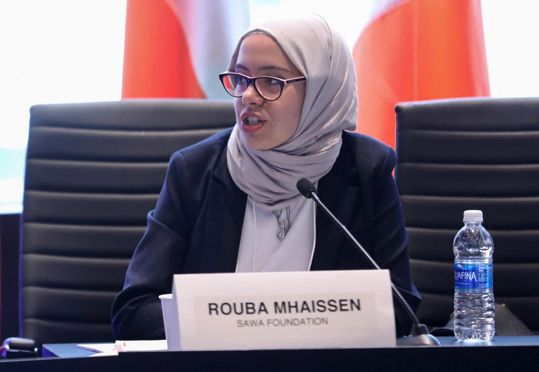 In this file photo taken on Sept. 20, 2016, Rouba Mhaissen, founder and director of Sawa for Development and Aid (SDAID) speaks at the 2016 Concordia Summit at the Grand Hyatt New York in New York City. (AFP)
