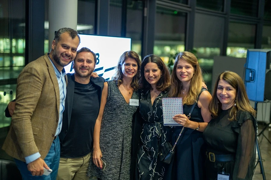 Nadine Kaadan (second-right) celebrates with family and friends. (Supplied)