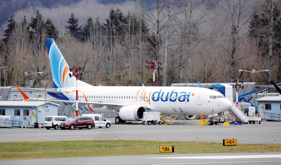 A Boeing 737 MAX aircraft bearing the logo of Flydubai is parked at a Boeing production facility in Washington. (Reuters/File)