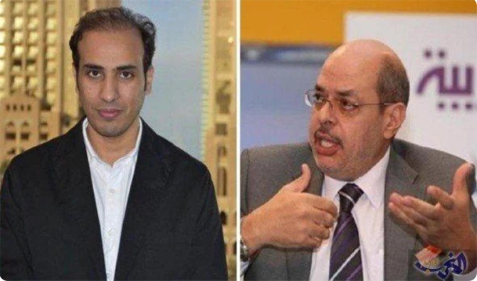Mamdouh Al-Muhaini, left, replaces outgoing GM Nabil Al-Khatib, right, at Al Arabiya News Channel. (Supplied photo)