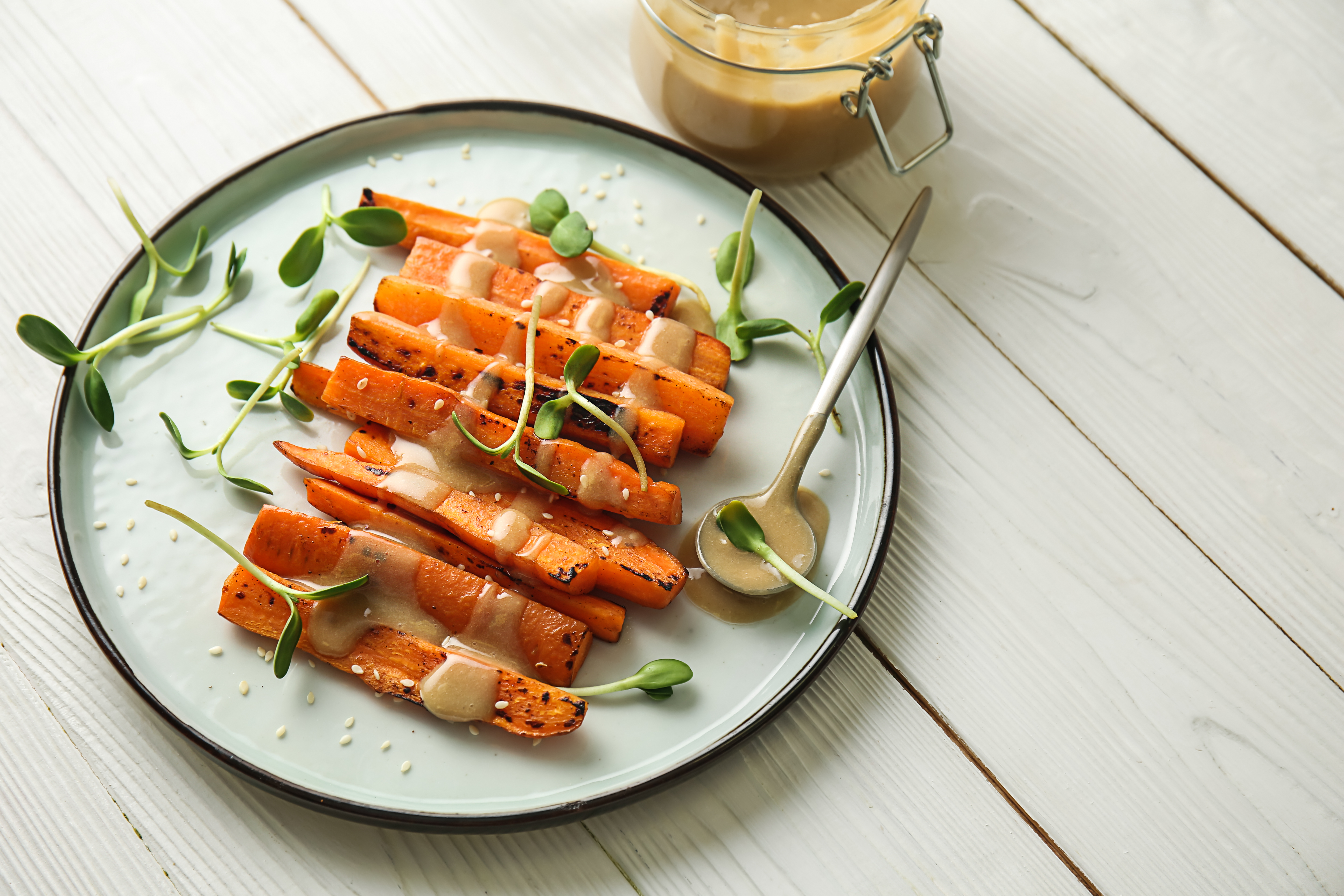 Carrots sticks and tahini
