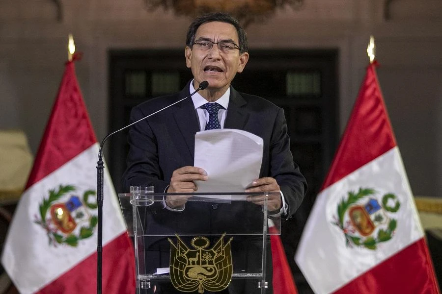 Peruvian President Martin Vizcarra announcing the dissolution of the Congress on a televised message to the nation, in Lima, on September 30, 2019. (File/AFP)