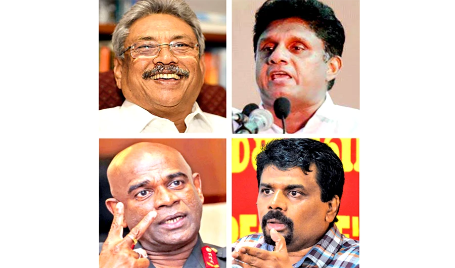 The four candidates in fray for Sri Lankan president are (clockwise from left) Mahesh Senanayake, Gotabaya Rajapaksa, Sajith Premadasa and Anura Kumara Dissanayake. The vote is set for Nov. 16. (Photo/Supplied)