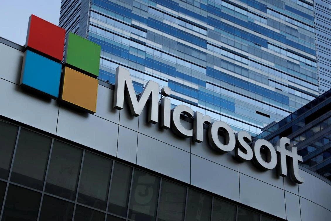 The Microsoft sign is shown on top of the Microsoft Theatre in Los Angeles, California, U.S. (File/Reuters)