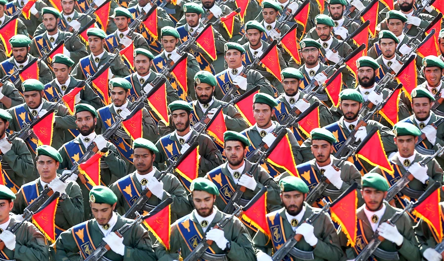 In this Sept. 21, 2016 file photo, Iran's Revolutionary Guard troops march in a military parade marking the 36th anniversary of Iraq's 1980 invasion of Iran, in front of the shrine of late revolutionary founder Ayatollah Khomeini, just outside Tehran, Iran. (AP)