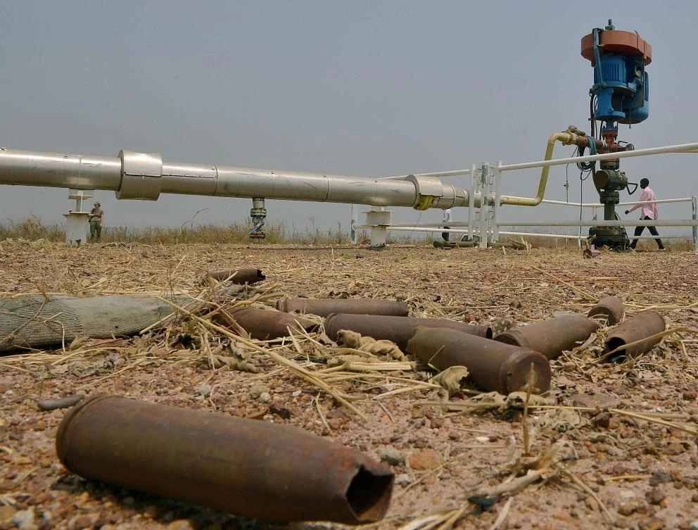 In this file photo taken on February 28, 2015 shows spent munitions lying on the ground at an abandoned oil treatment facility at Thar Jath in Unity State, South Sudan. (AFP)