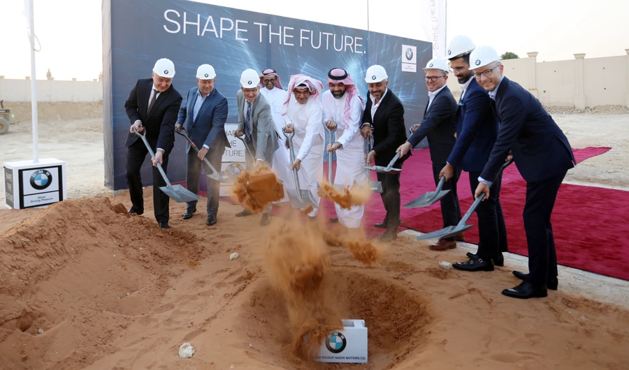 Sheikh Mohamed Yousuf Naghi, founder of MYNM; Joerg Ranau, ambassador of Germany; Hendrik Von Kuenheim, senior vice president, BMW Group Africa, Russia, importer markets Europe and Middle East; and Dr. Hamid Haqparwar, managing director of BMW Group Middle East, attended a ground-breaking ceremony to formally commence building work on the project.