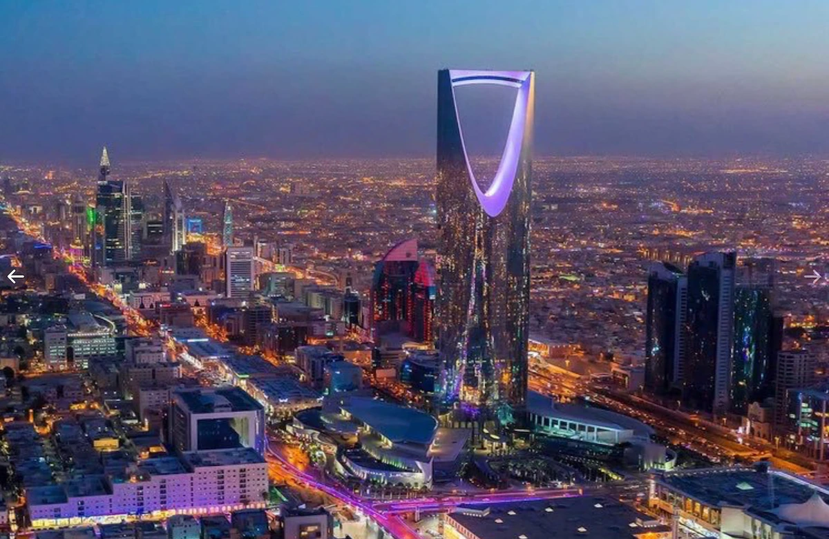 Buildings in Riyadh have been lit up in purple to welcome BTS. (Photo: Saudi American Public Relation Affairs Committee’s Twitter)