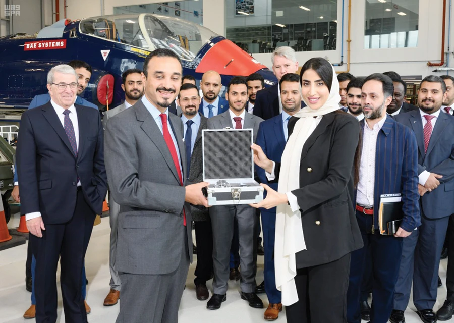 Prince Khalid bin Bandar bin Sultan during his visit to the BAE Systems academy in Samlesbury, Lancashire. (SPA )