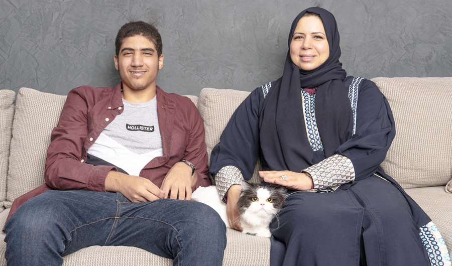 Hayfa AbuZabibah and her Son Abdulrahman & Panda the Cat! (AN photo by Ziyad Alarfaj)