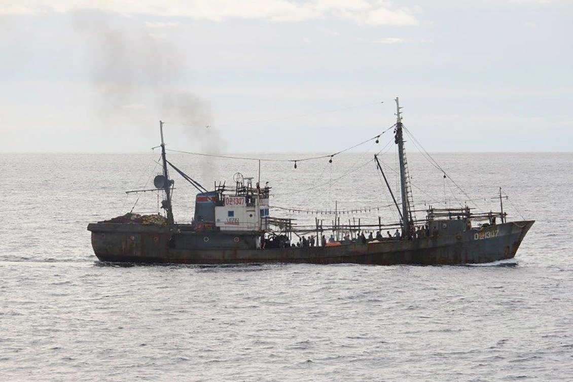 Above, the fishing boat which collided with a Japanese patrol vessel off the northwestern coast of the Noto Peninsula in Japan. (Fisheries Agency via AP)