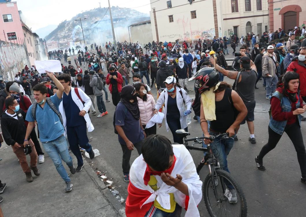 People march during an anti-government protest in Quito, Ecuador, 09 October 2019. (EPA)