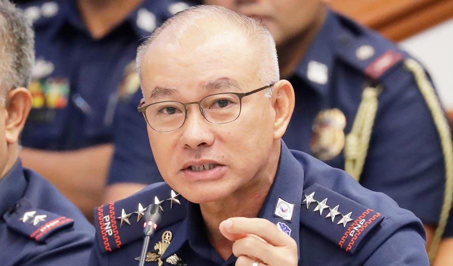In this Oct. 3, 2019, file photo, Philippine National Police chief Gen. Oscar Albayalde gestures as he testifies at the resumption of the Senate probe on the release of hundreds of convicts under the shortened serving of their sentence for good behavior, in suburban Pasay city, south of Manila, Philippines. (AP)