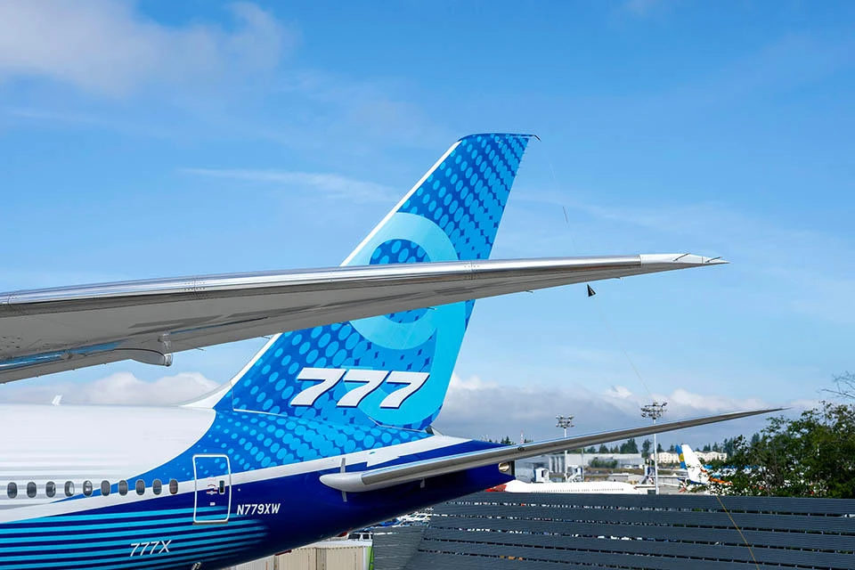 Emirates, a launch customer of the world’s biggest twin engined jet, was to receive its first Boeing 777-9 in 2020 but the manufacturer has suspended load testing of the plane. (Boeing)