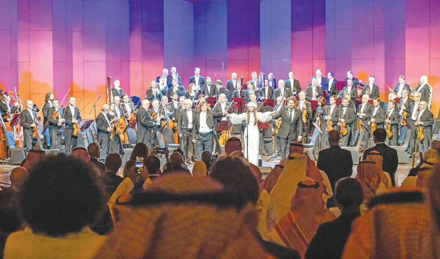 Tchaikovsky Symphony Orchestra led by conductor Felix Korobov during its concert in Riyadh. (AN photo by Ziyad Alarfaj )