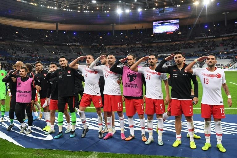 Three regional teams in Germany, which has a large Turkish community, face disciplinary measures after their players imitated the salute gesture made by Turkey in recent Euro 2020 qualifiers. (AFP)