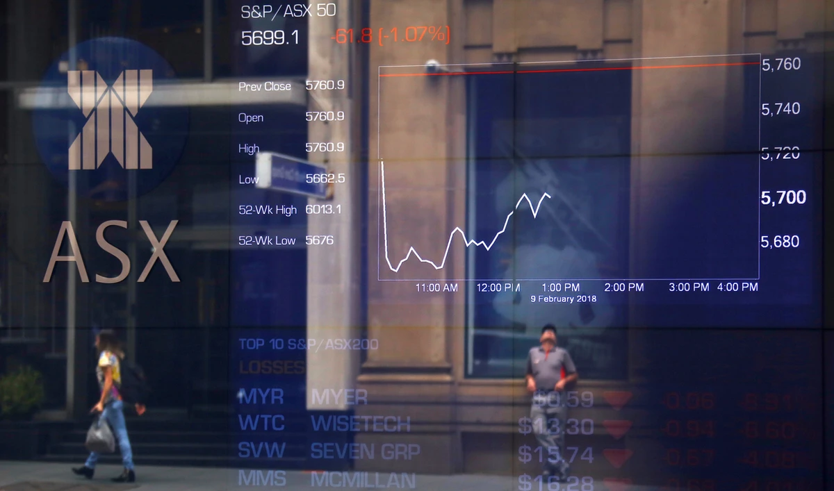 Pedestrians are reflected in a window in front of a board displaying stock prices at the Australian Securities Exchange. (File/Reuters)