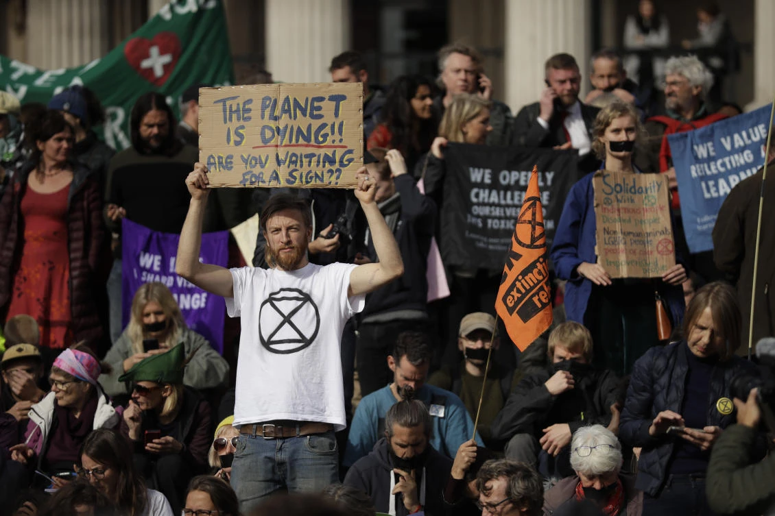 Climate protesters in London have kept up their campaign despite being ousted by a police order from their Trafalgar Square encampment on Monday. (File/AP/Matt Dunham)