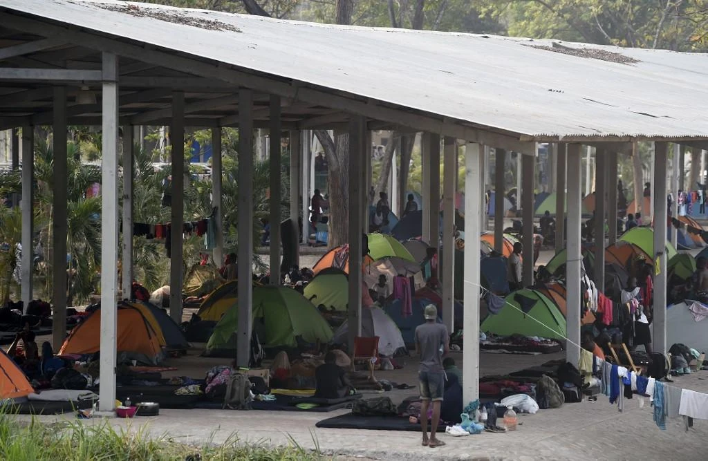 Above, the Feria Mesoamericana park used as shelter by migrants including from India in Chiapas, southern Mexico. Most of the 300 deportees were from India’s northern Punjab state. (AFP)