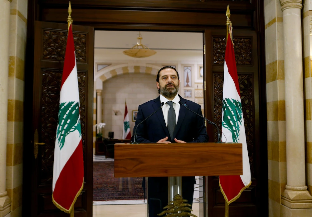 Lebanon's Prime Minister Saad al-Hariri speaks during a news conference in Beirut, Lebanon October 18, 2019. (Reuters)