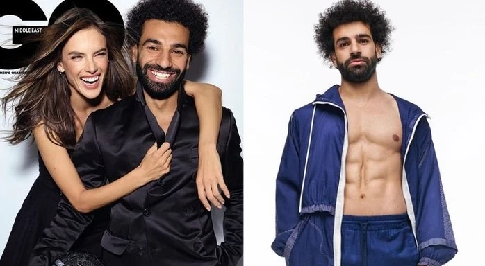 Mohamed Salah on the cover of GQ Middle East with former Victoria’s Secret Angel, Alessandra Ambrosio. (Photo credit: GQ)