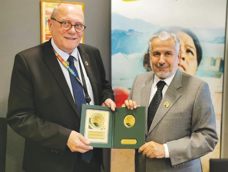 KSRelief General Supervisor Dr. Abdullah Al-Rabeeah meets Jouni Hemberg, the executive director of Finn Church Aid (FCA), in Helsinki. (SPA)