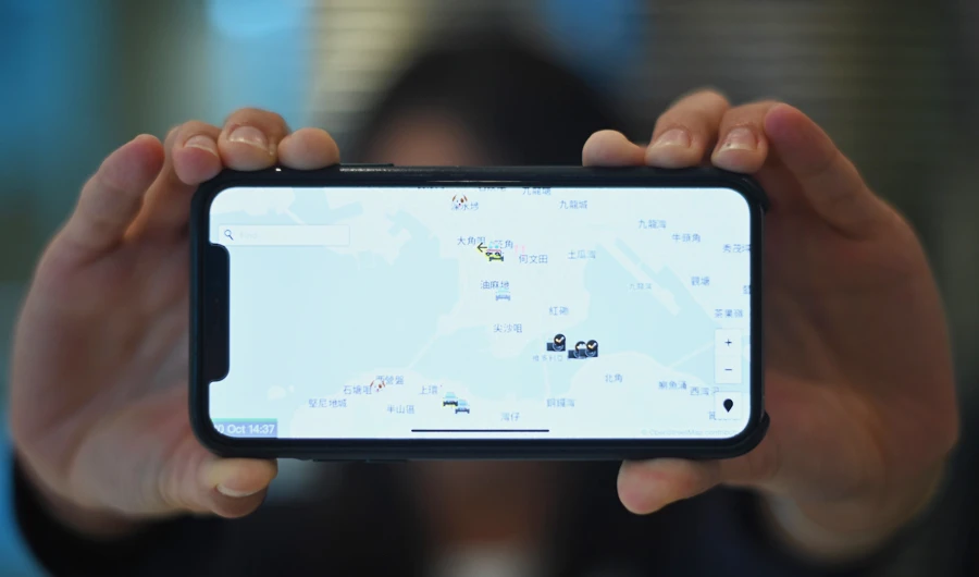 This file photo taken on October 10, 2019 shows a smartphone displaying the "HKmap.live" app in Hong Kong. (AFP)