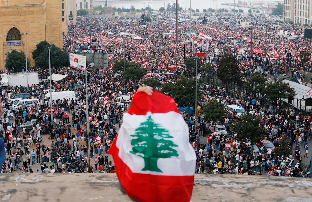 A general view of demonstrators during an anti-government protest in downtown Beirut, Lebanon October 20, 2019. (Reuters)