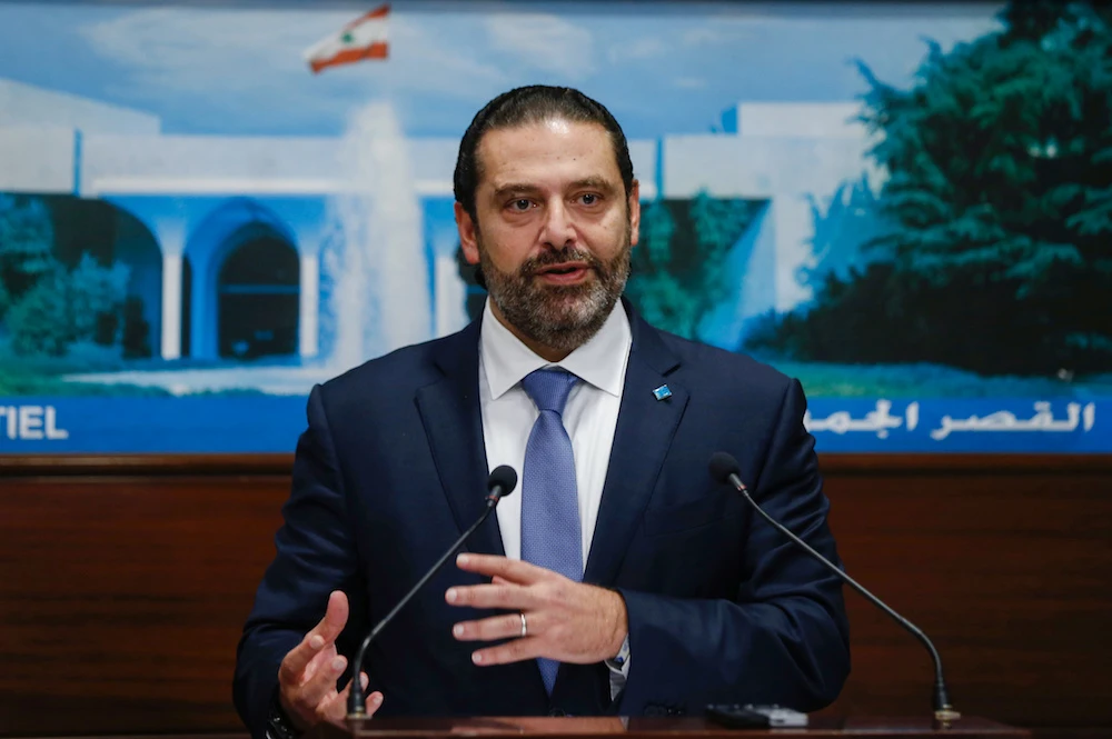 Lebanon’s Prime Minister Saad Hariri speaks to the press following a cabinet meeting at the presidential palace in Baabda, east of the capital Beirut on Oct. 21, 2019. (Reuters)