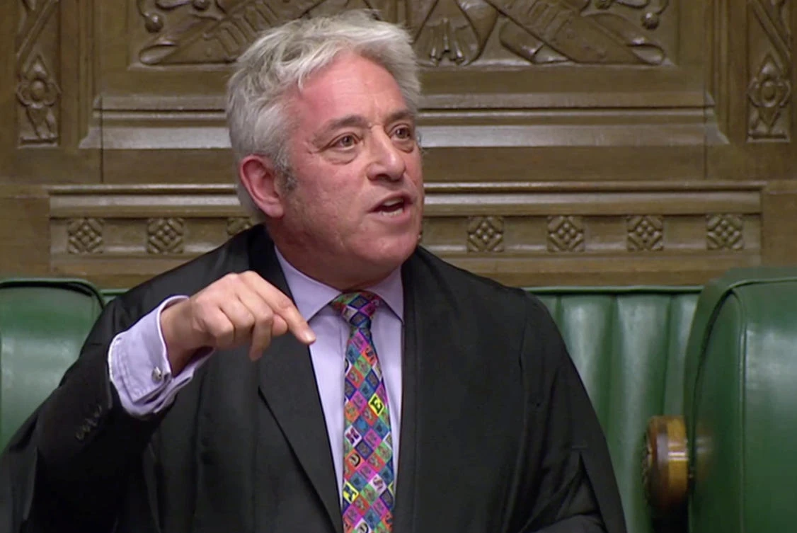 Speaker John Bercow speaks at the House of Commons as UK lawmakers debate PM Boris Johnson's legislative agenda in London, Britain, October 21, 2019, in this screen grab taken from video. (Reuters)