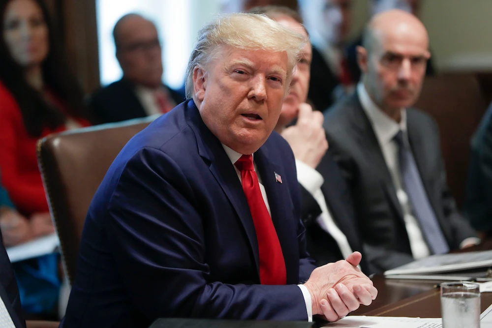 US President Donald Trump speaks during a Cabinet meeting in the Cabinet Room of the White House on Oct. 21, 2019, in Washington. (AP)