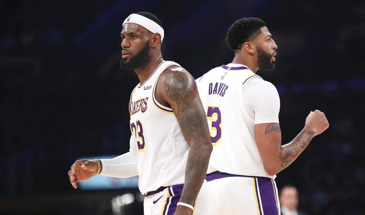 LeBron James, left, and Anthony Davis of the Los Angeles Lakers look on during a game in Los Angeles. (AFP)