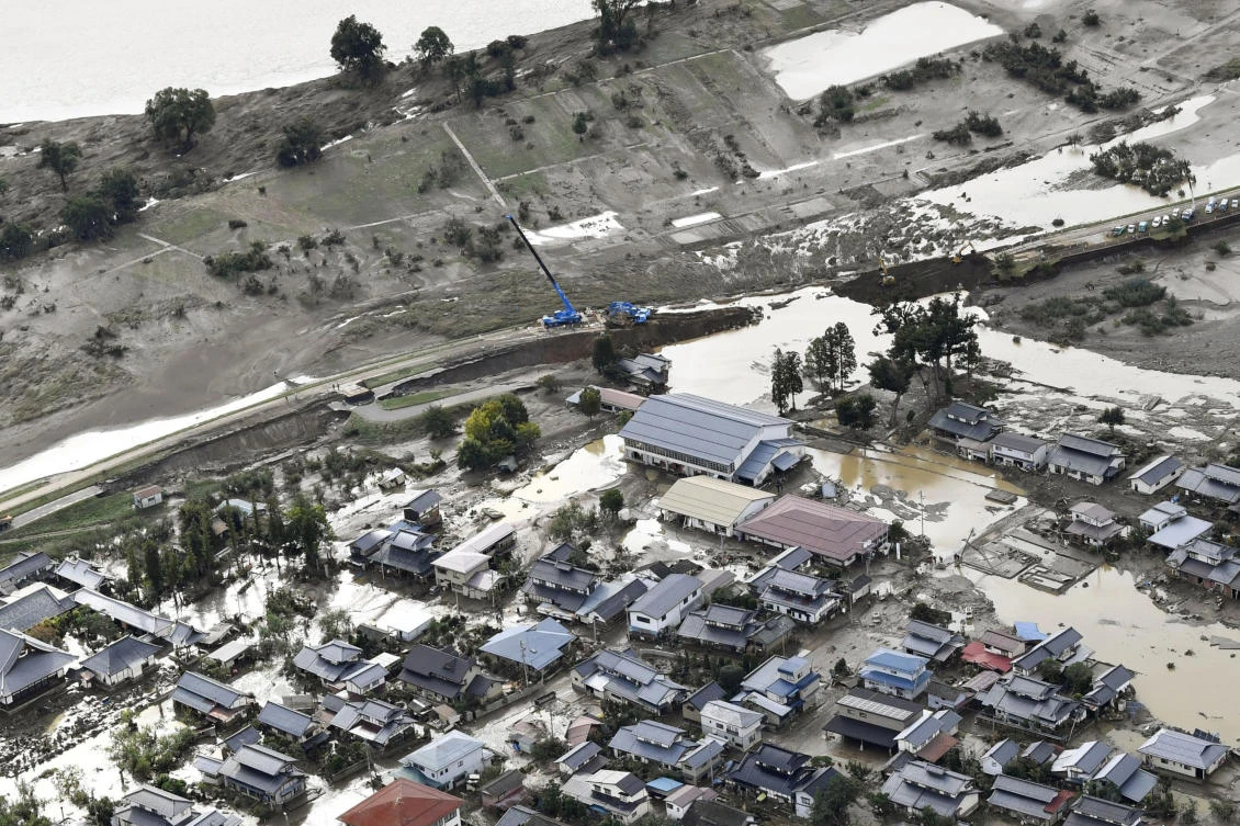 Typhoon Hagibis dropped record amounts of rain for a period in some spots, according to meteorological officials, causing more than 20 rivers to overflow. (File/AP)
