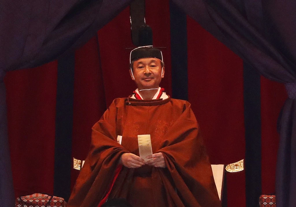 Emperor Naruhito officially proclaims his ascension to the Chrysanthemum Throne during an enthronement ceremony at the Imperial Palace in Tokyo on October 22, 2019. (AFP)