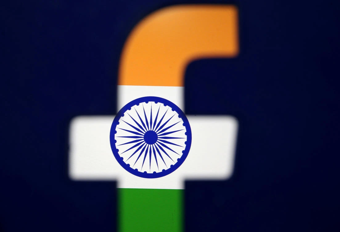 India's flag is seen through a 3D printed Facebook logo in this illustration picture, April 8, 2019. (Reuters/ File Photo)