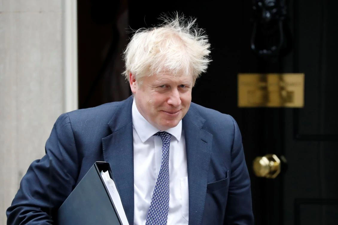 Britain’s Prime Minister Boris Johnson reacts as he leaves from 10 Downing Street in central London on October 23, 2019, before heading to the House of Commons for Prime Minister’s Questions (PMQS). (AFP)