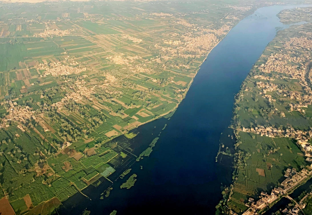 A general view of The Nile River, houses and agricultural land from the window of an airplane in Luxor, Egypt October 9, 2019. (Reuters/ File Photo)