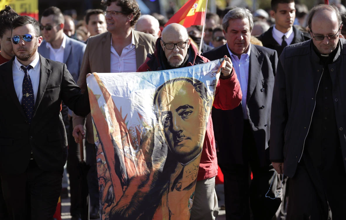 Gen. Francisco Franco’s remains were taken from his grandiose Valley of the Fallen mausoleum outside Madrid to their new resting place at the Mingorrubio cemetery, 57 kms away. (AP Photo)
