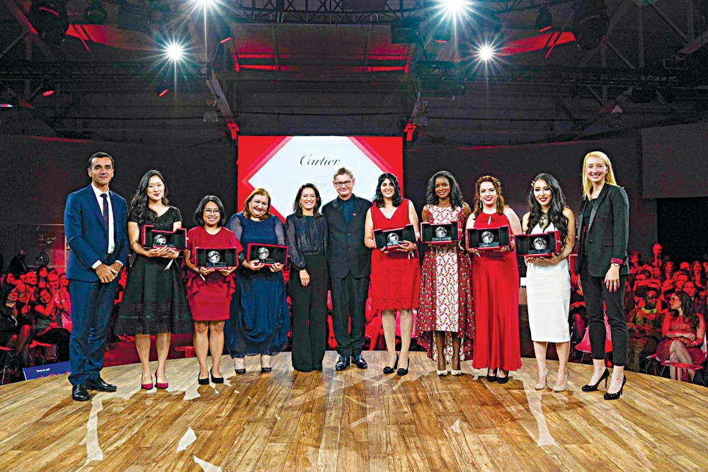 Hibah Shata, fourth from left, receives a Cartier Women’s Initiative award this year for her work to educate young people with special needs. (Supplied)