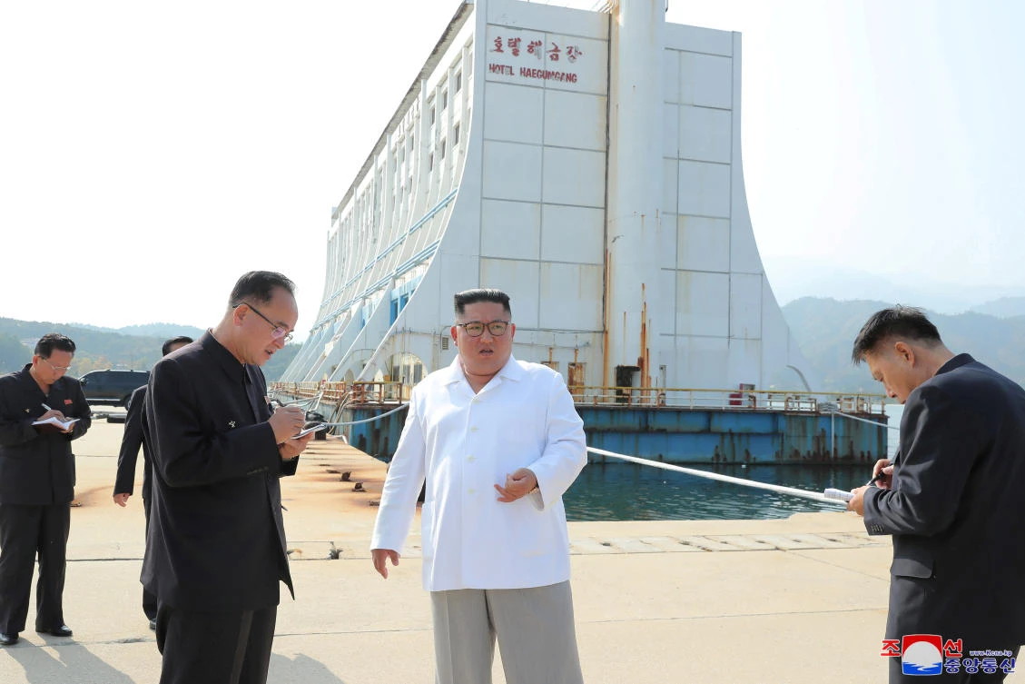 North Korean leader Kim Jong Un inspects the Mt Kumgang tourist resort which he criticized as having ‘backward’ and ‘hotchpotch’ facilities in this undated picture released by North Korea’s Central News Agency. (KCNA via Reuters)