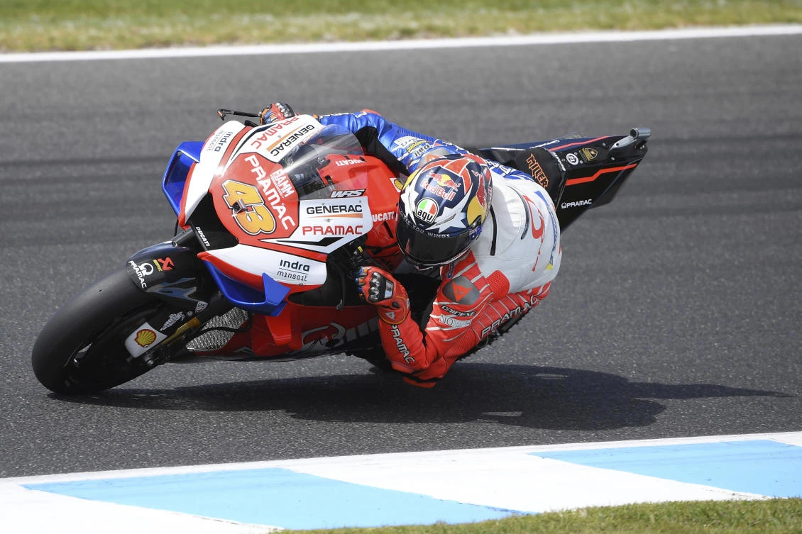 Ducati rider Jack Miller of Australia enters a turn during free practice at the Australian Motorcycle Grand Prix at Phillip Island, near Melbourne, Australia, Saturday, Oct. 26, 2019. (AP)