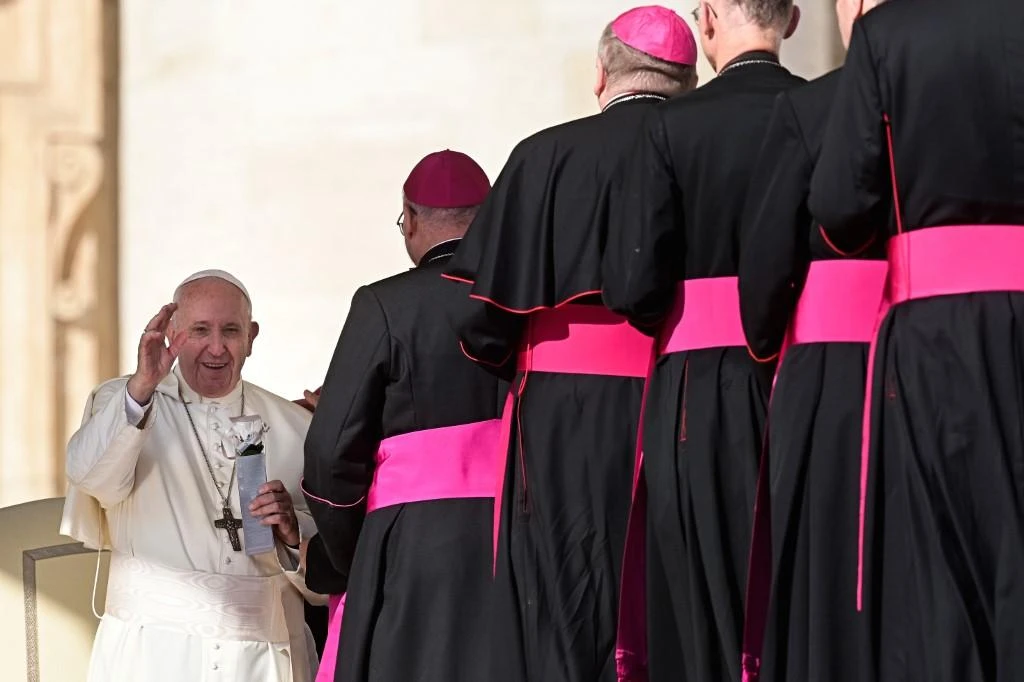 Pope Francis waves as he meets with bishops during the weekly audience on October 23, 2019 at St. Peter’s Square in the Vatican. (AFP)