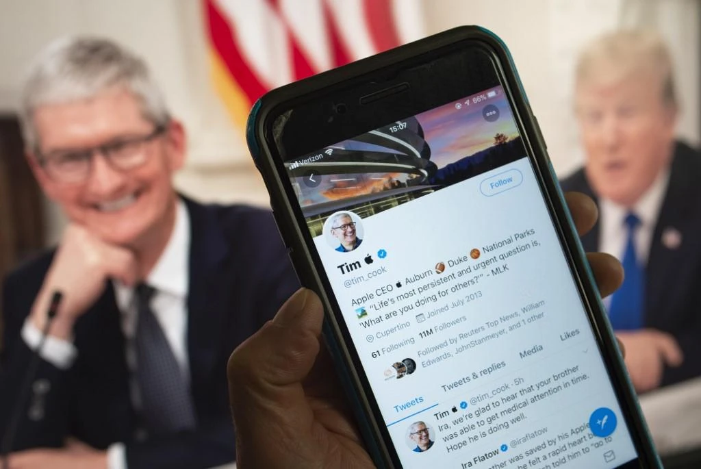 US President Donald Trump earlier in March referred to Apple chief executive Tim Cook as ‘Tim Apple’ that sparked a viral moment on Twitter. (AFP)